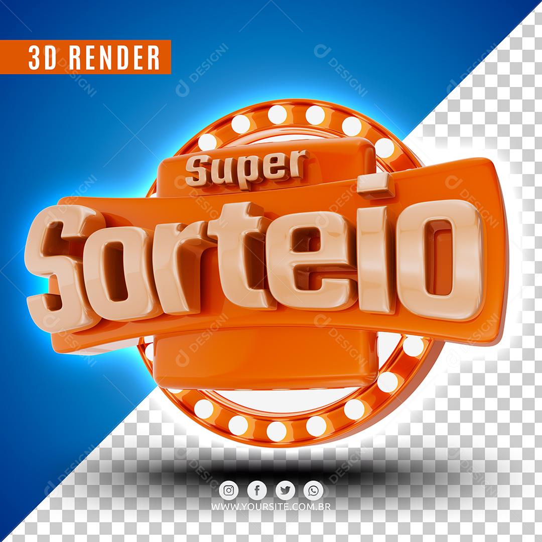 Selo 3D Super Sorteio Laranjado Para Composição PSD Premium