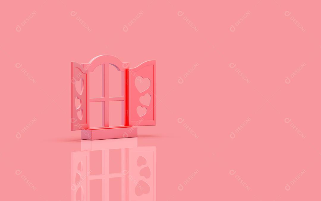 Porta Janela Rosa Com Coração Imagem JPG