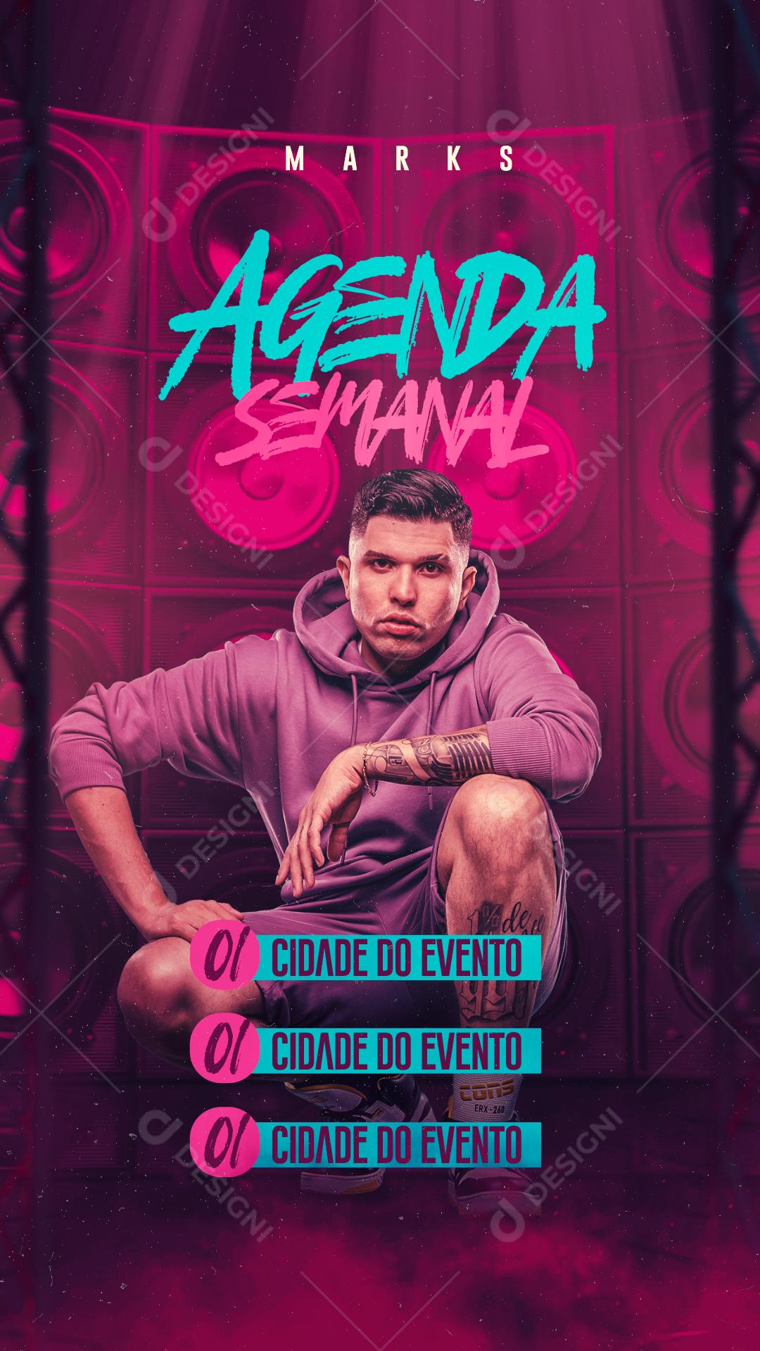 Social Media Agenda Semanal Marks Flyers PSD Editável