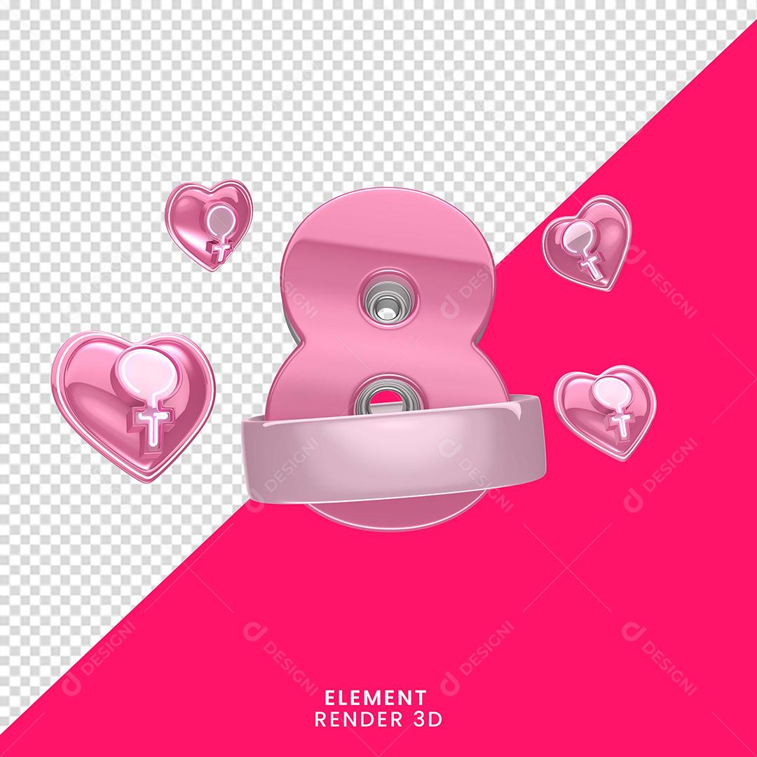 8 De Março Rosa Elemento 3D Do Dia Da Mulher Para Composição PNG Transparente