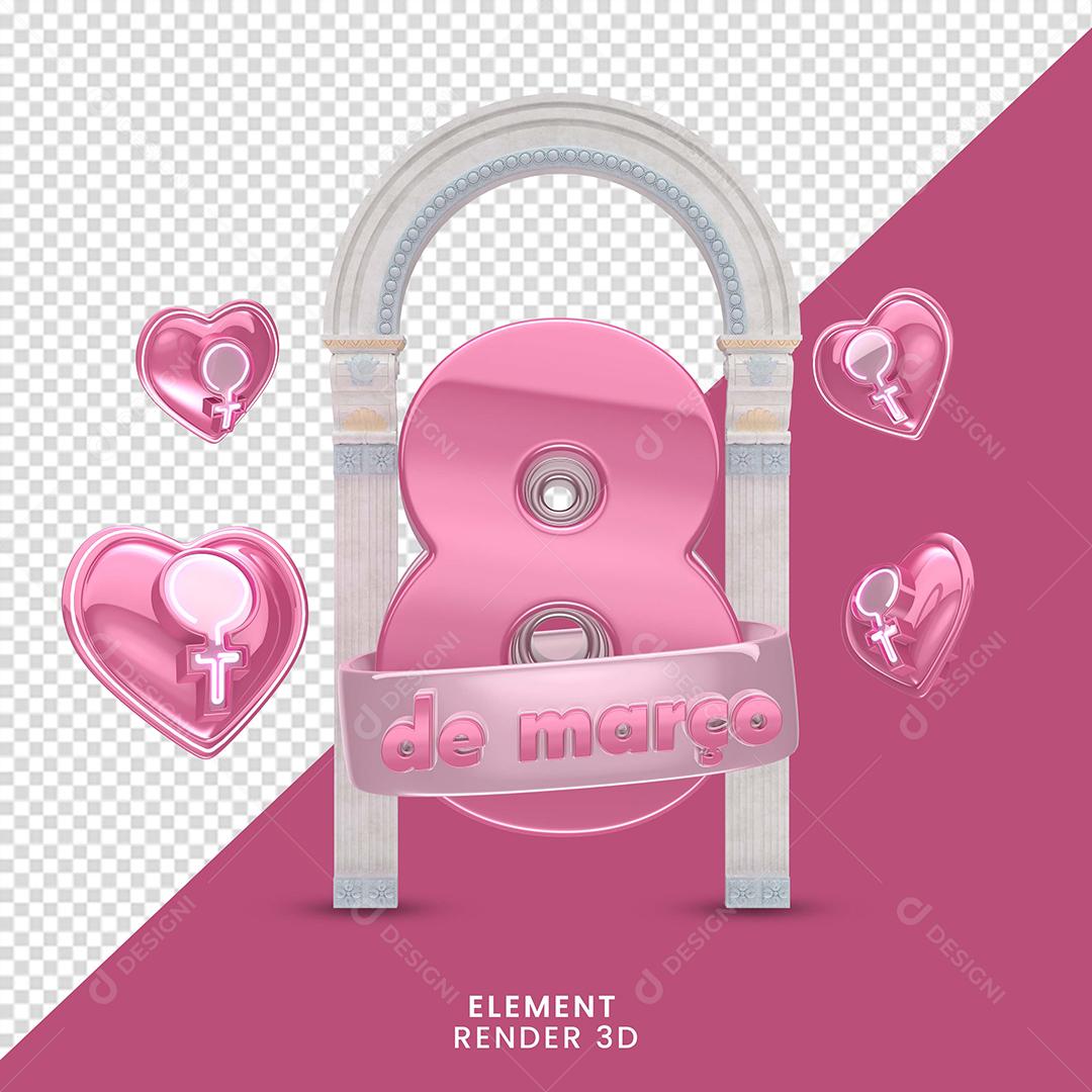 Elemento 3D 8 De Março Rosa Do Dia Da Mulher Para Composição PNG Transparente