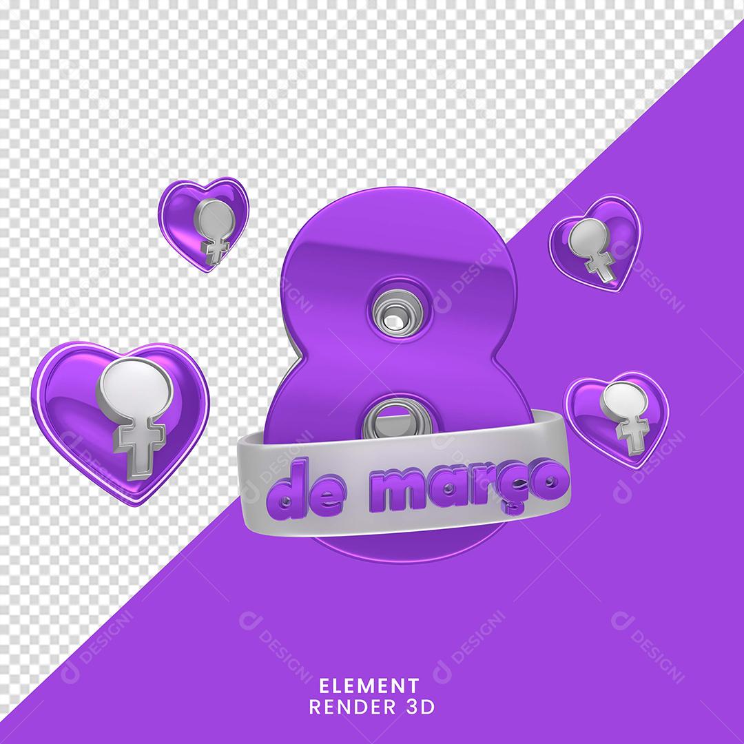 Elemento 3D 8 De Março Do Dia Da Mulher  Para Composição PNG Transparente