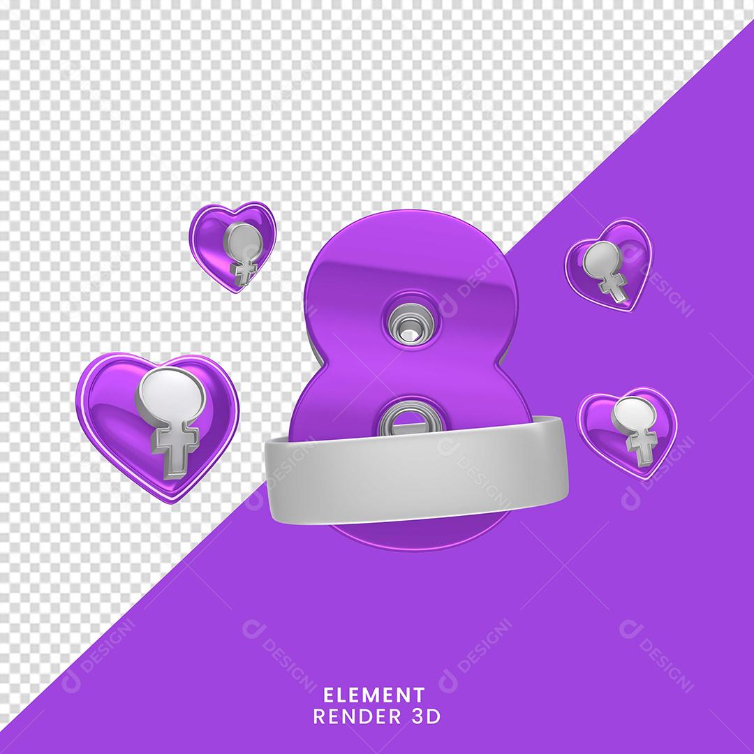 Elemento 3D 8 De Março Roxo Do Dia Da Mulher Para Composição PNG Transparente