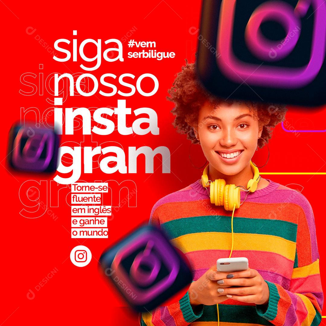 Social Media Escola de Idiomas Siga Nosso Instagram PSD Editável