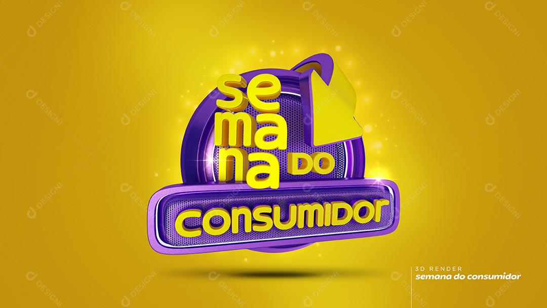 Selo 3D Semana Do Consumidor Amarelo E Roxo Para Composição PSD