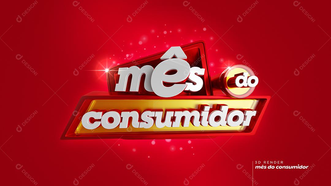Selo 3D Mês do Consumidor Vermelho E Amarelo Para Composição PSD