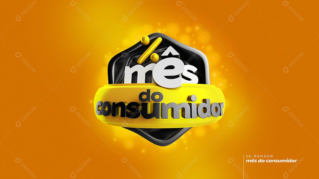 Selo 3D Mês do Consumidor Amarelo E Preto Para Composição PSD