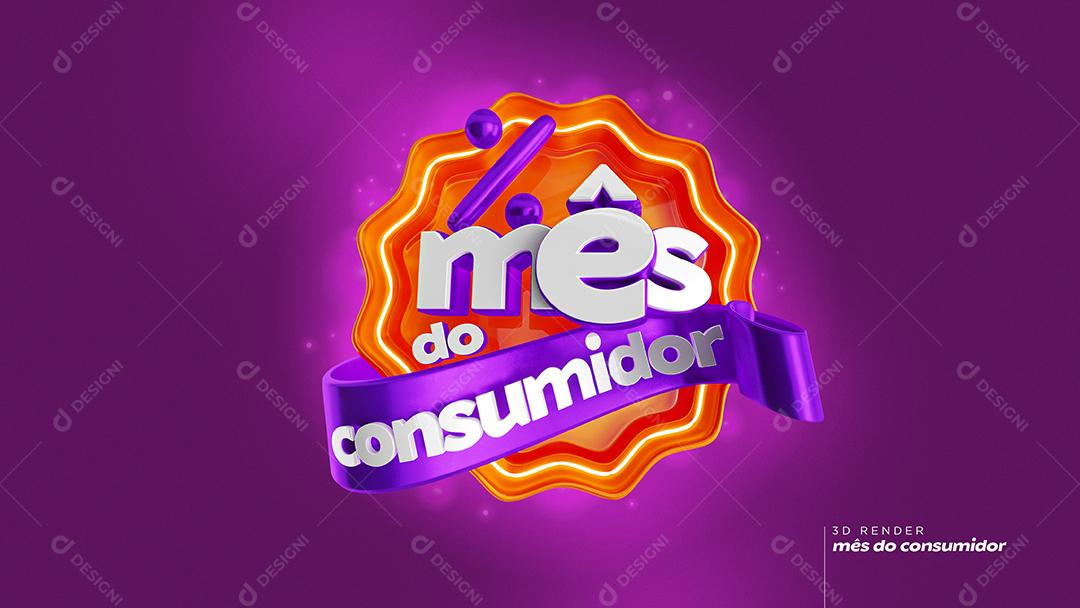 Selo 3D Mês do Consumidor Vermelho E Roxo Para Composição PSD