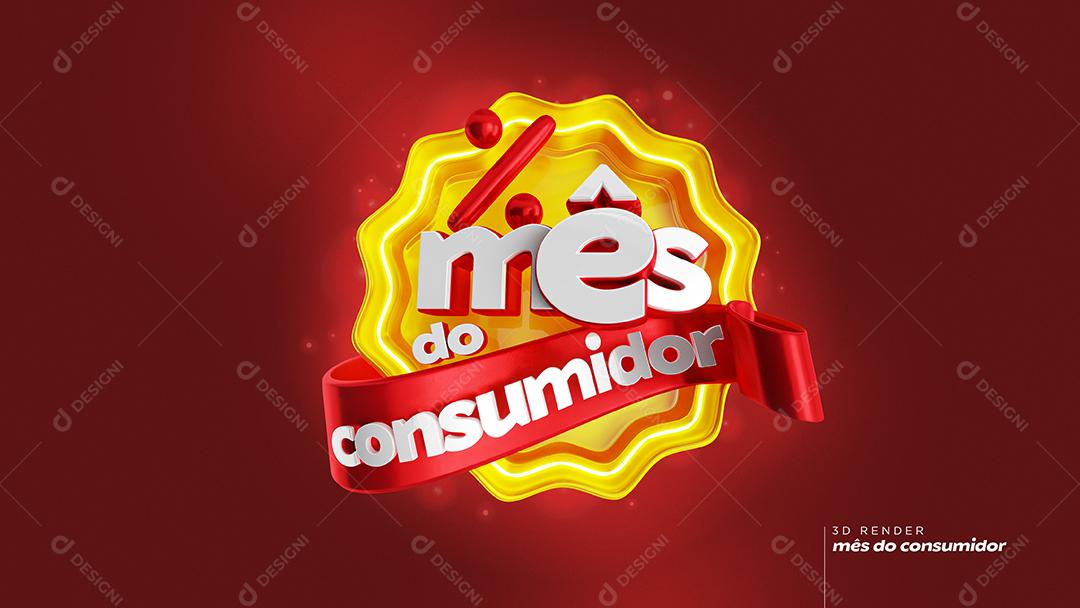 Selo 3D Mês do Consumidor Vermelho E Amarelo Para Composição PSD