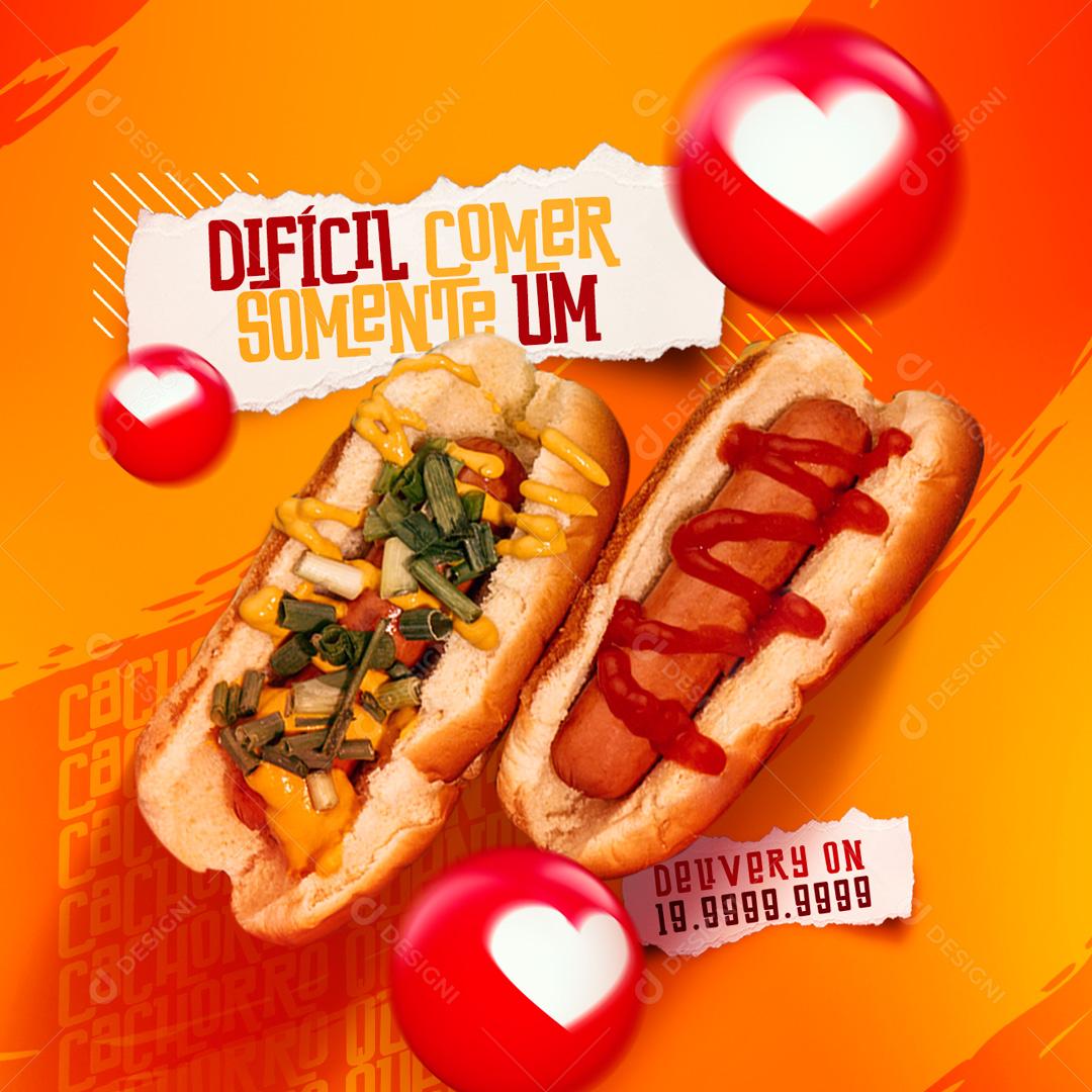 Social Media Difícil comer somente um Cachorro Quente PSD Editável