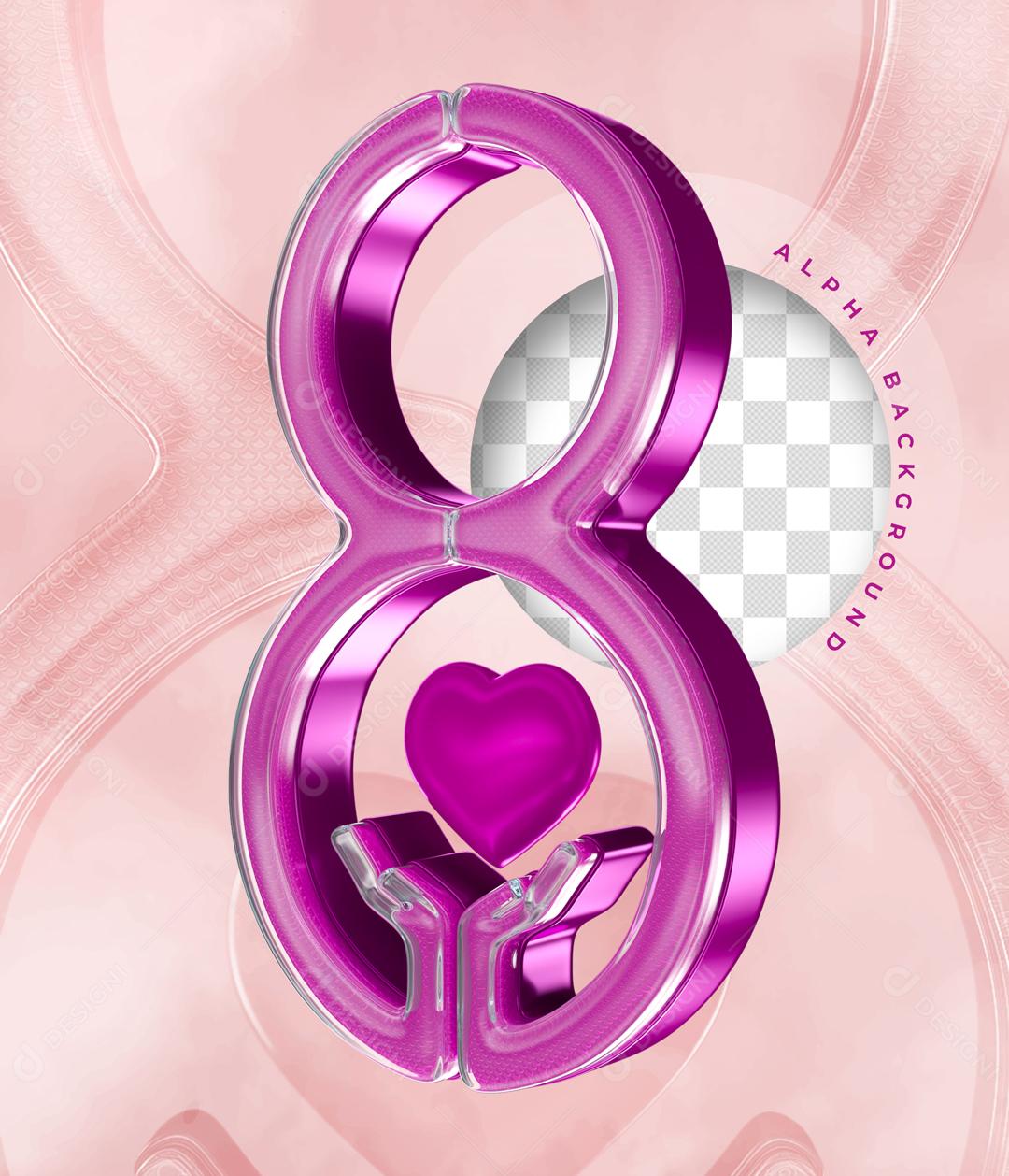 Elemento 3D 8 Do Dia Da Mulher Rosa Para Composição PSD