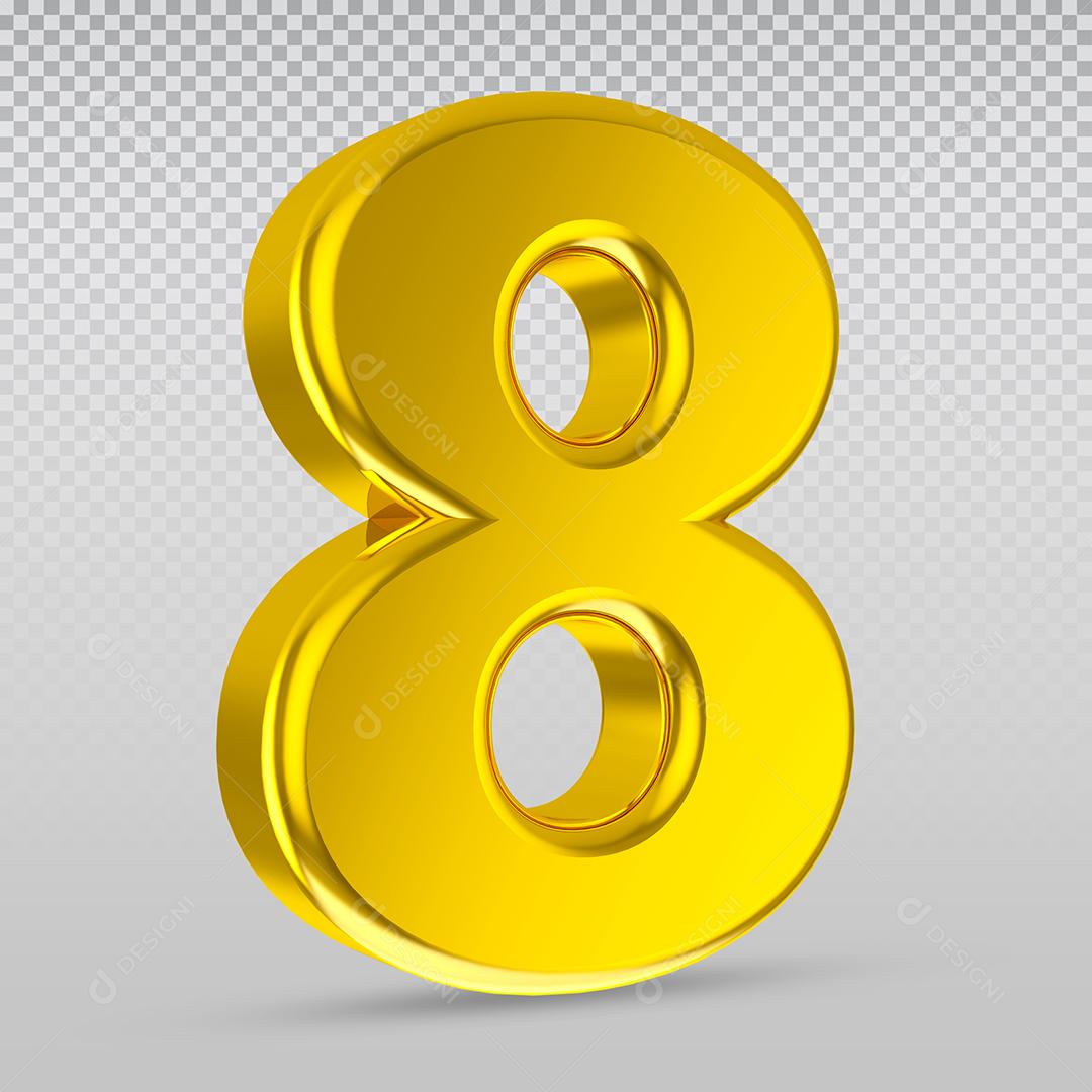 Elemento 3D Número 8 Dourado Para Composição PSD