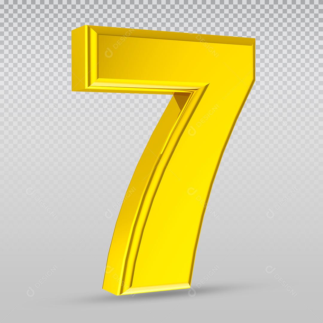 Elemento 3D Número 7 Dourado Para Composição PSD