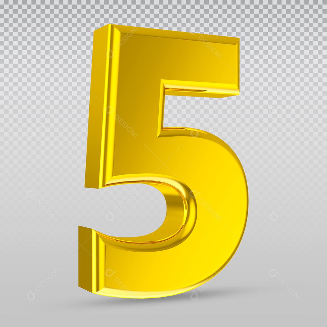 Elemento 3D Número 5 Dourado Para Composição PSD
