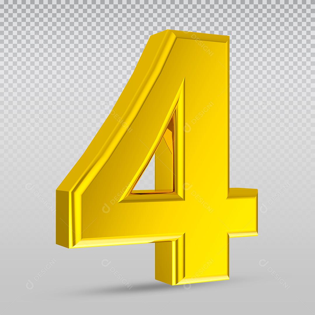 Elemento 3D Número 4 Dourado Para Composição PSD