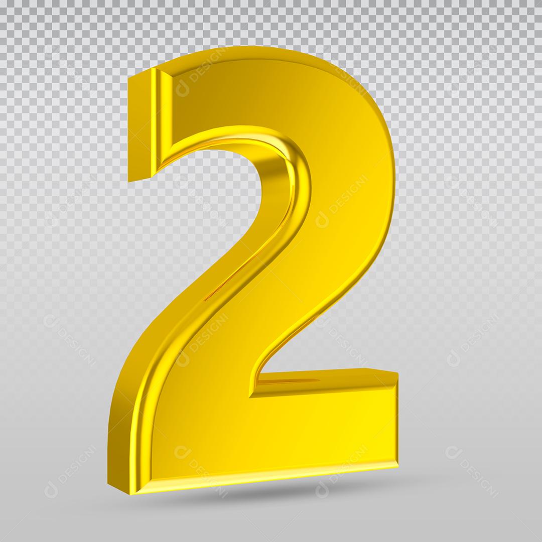 Elemento 3D Número 2 Dourado Para Composição PSD