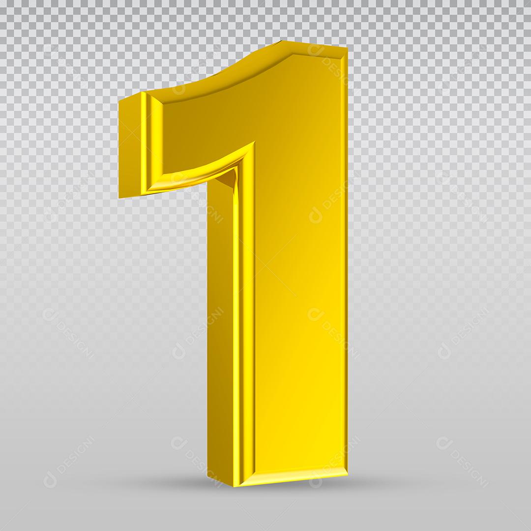 Elemento 3D Número 1 Dourado Para Composição PSD