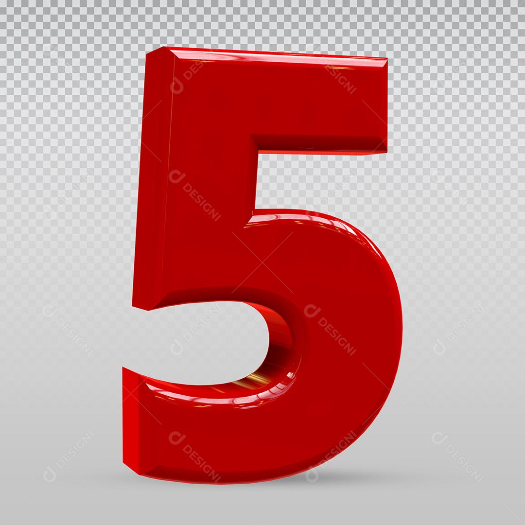 Número 3D 5 Vermelho Elemento Para Composição PSD