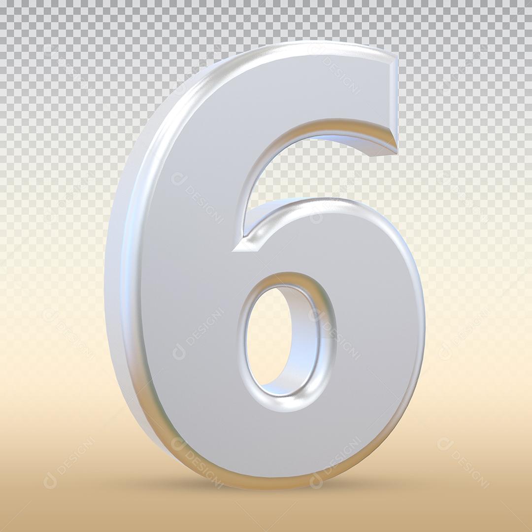 Elemento 3D Número 6 Prata Para Composição PSD