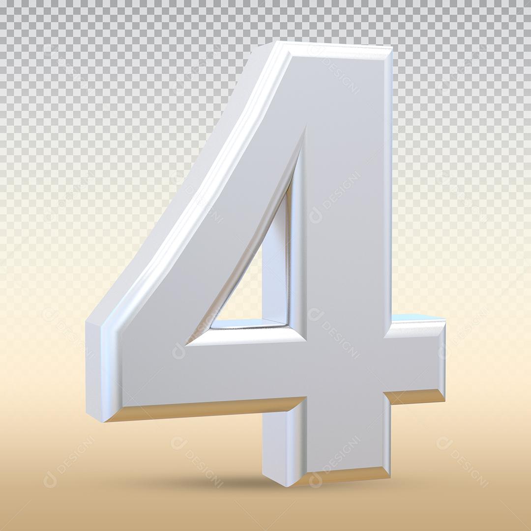 Elemento 3D Número 4 Prata Para Composição PSD