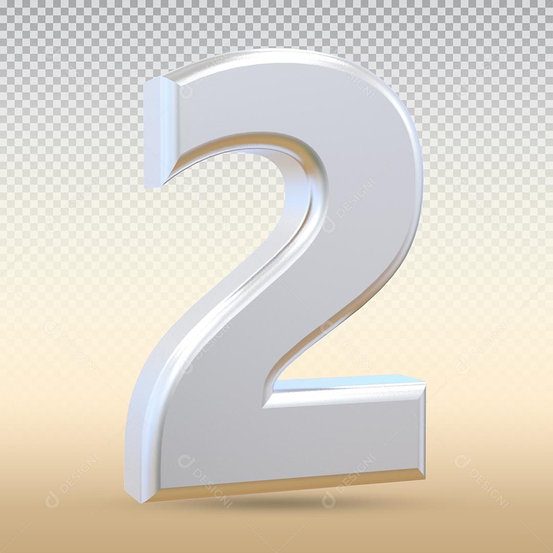 Elemento 3D Número 2 Prata Para Composição PSD