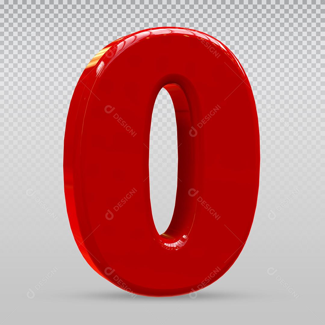 Número 3D 0 Vermelho Elemento Para Composição PSD