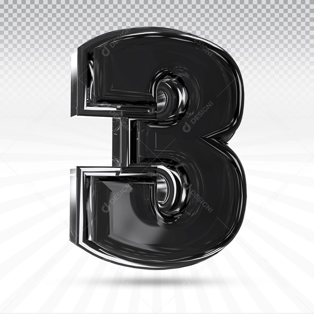 Elemento 3D Número 3 Preto Para Composição PSD