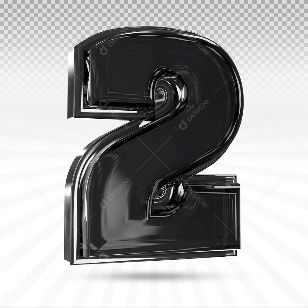 Elemento 3D Número 2 Preto Para Composição PSD