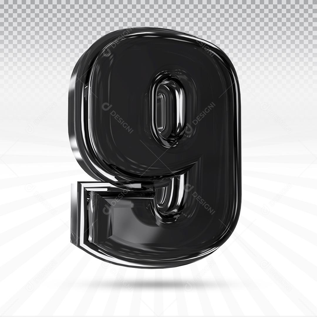 Elemento 3D Número 9 Preto Para Composição PSD