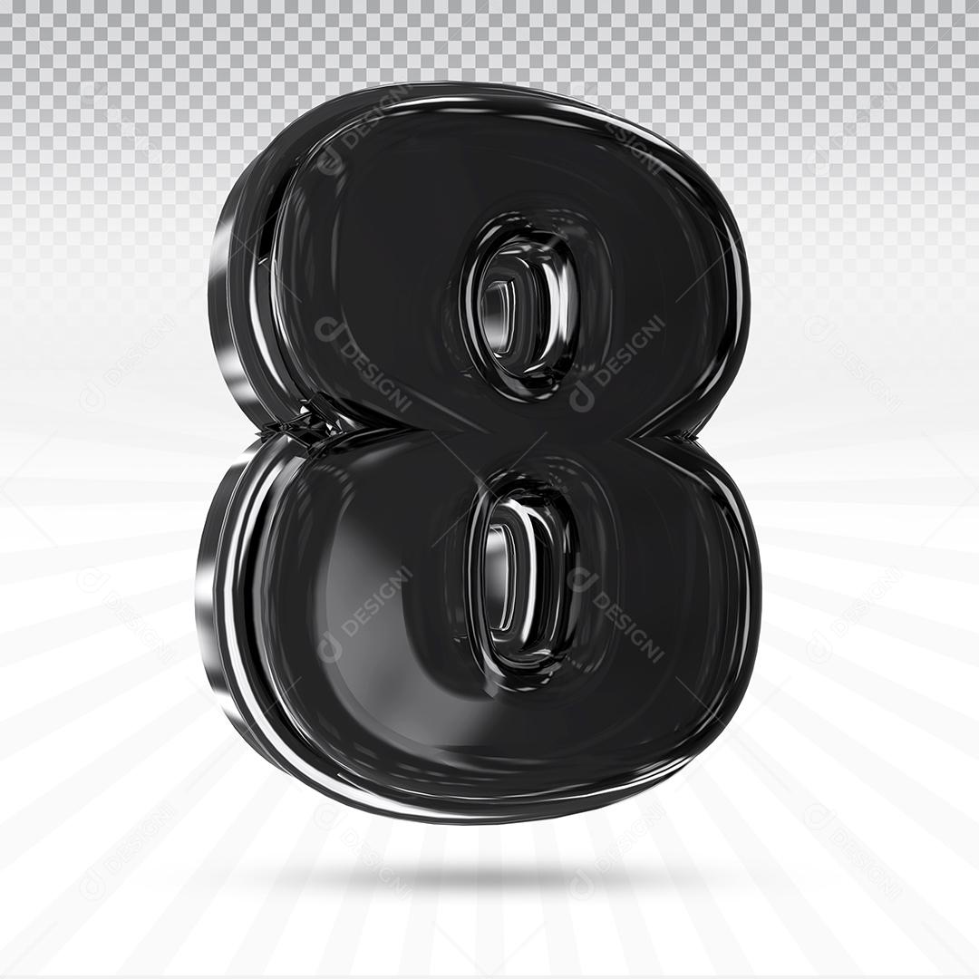 Elemento 3D Número 8 Preto Para Composição PSD