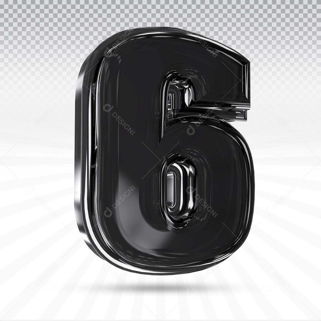 Elemento 3D Número 6 Preto Para Composição PSD