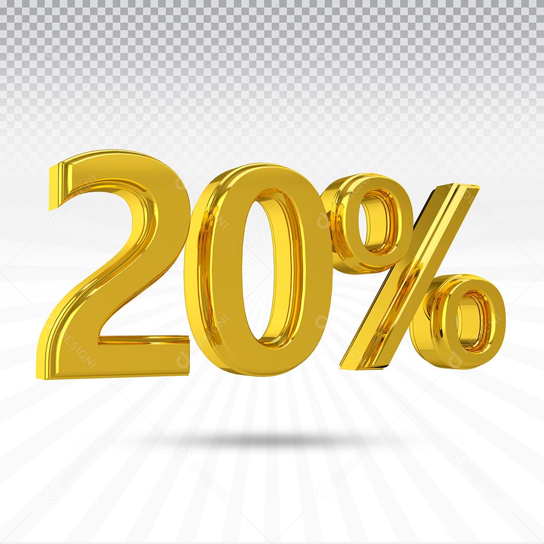 Elemento 3D 20% Dourado Para Composição PSD