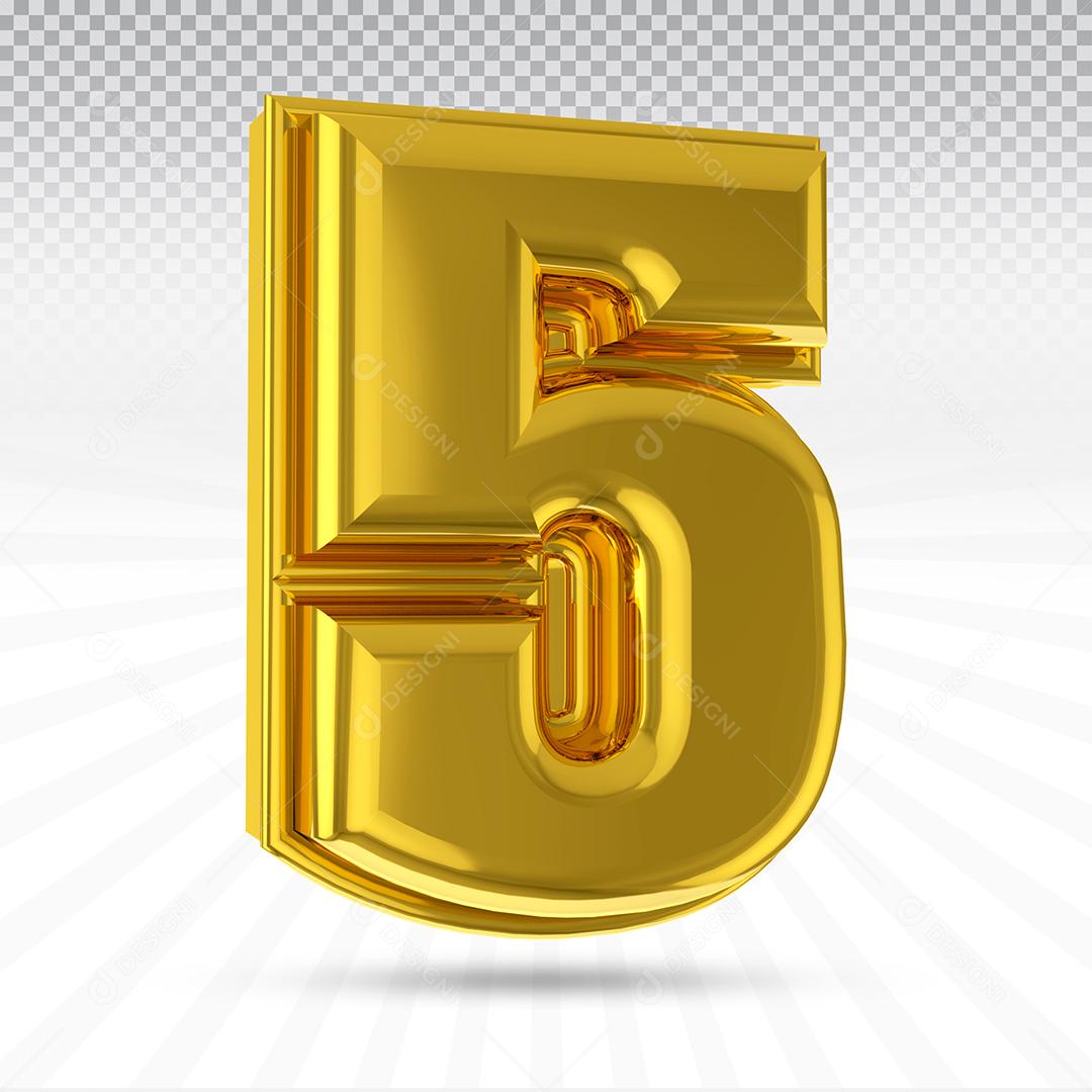 Número 3D 5 Dourado Elemento Para Composição PSD