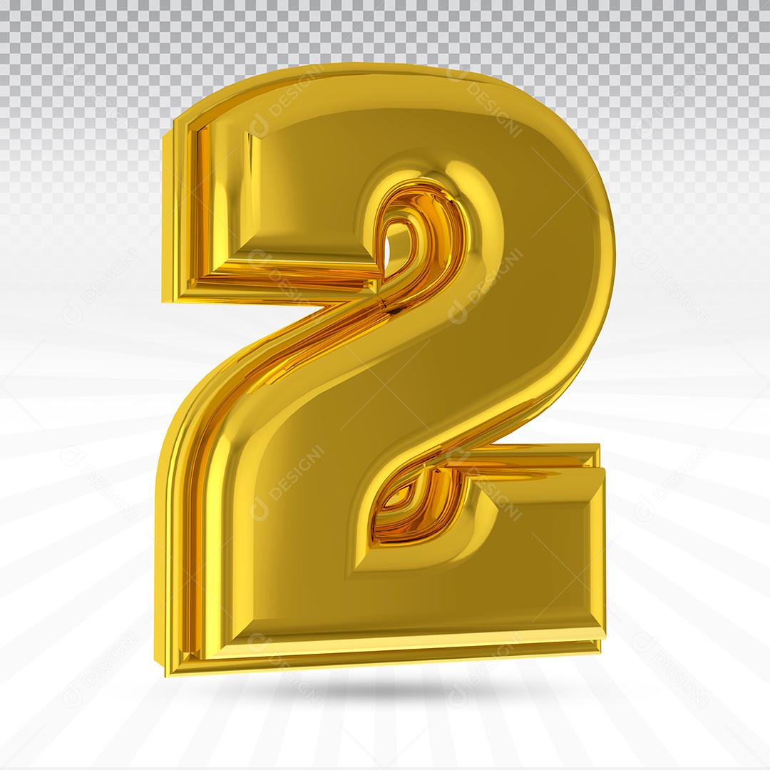 Número 3D 2 Dourado Elemento Para Composição PSD