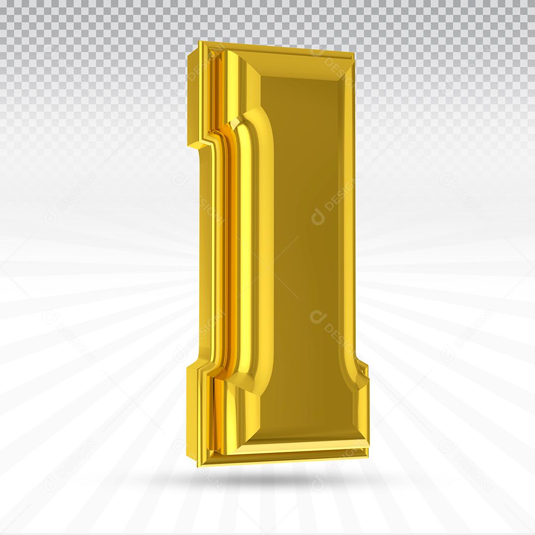 Número 3D 1 Dourado Elemento Para Composição PSD