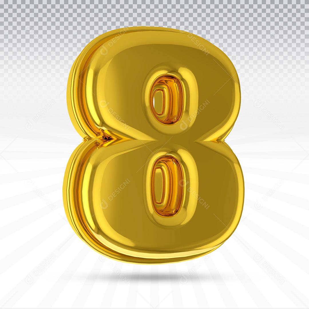 Número 3D 8 Dourado Elemento Para Composição PSD