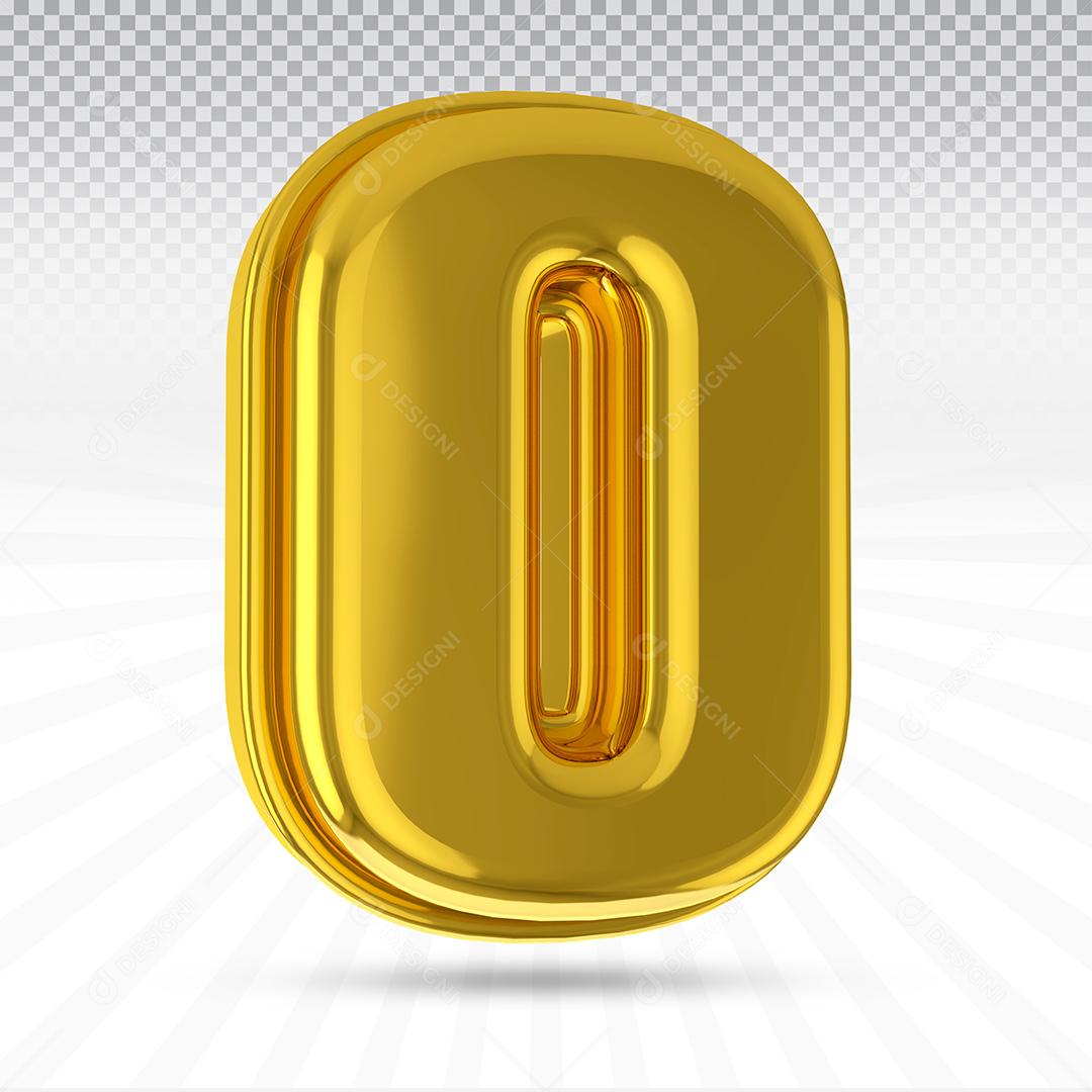 Número 3D 0 Dourado Elemento Para Composição PSD