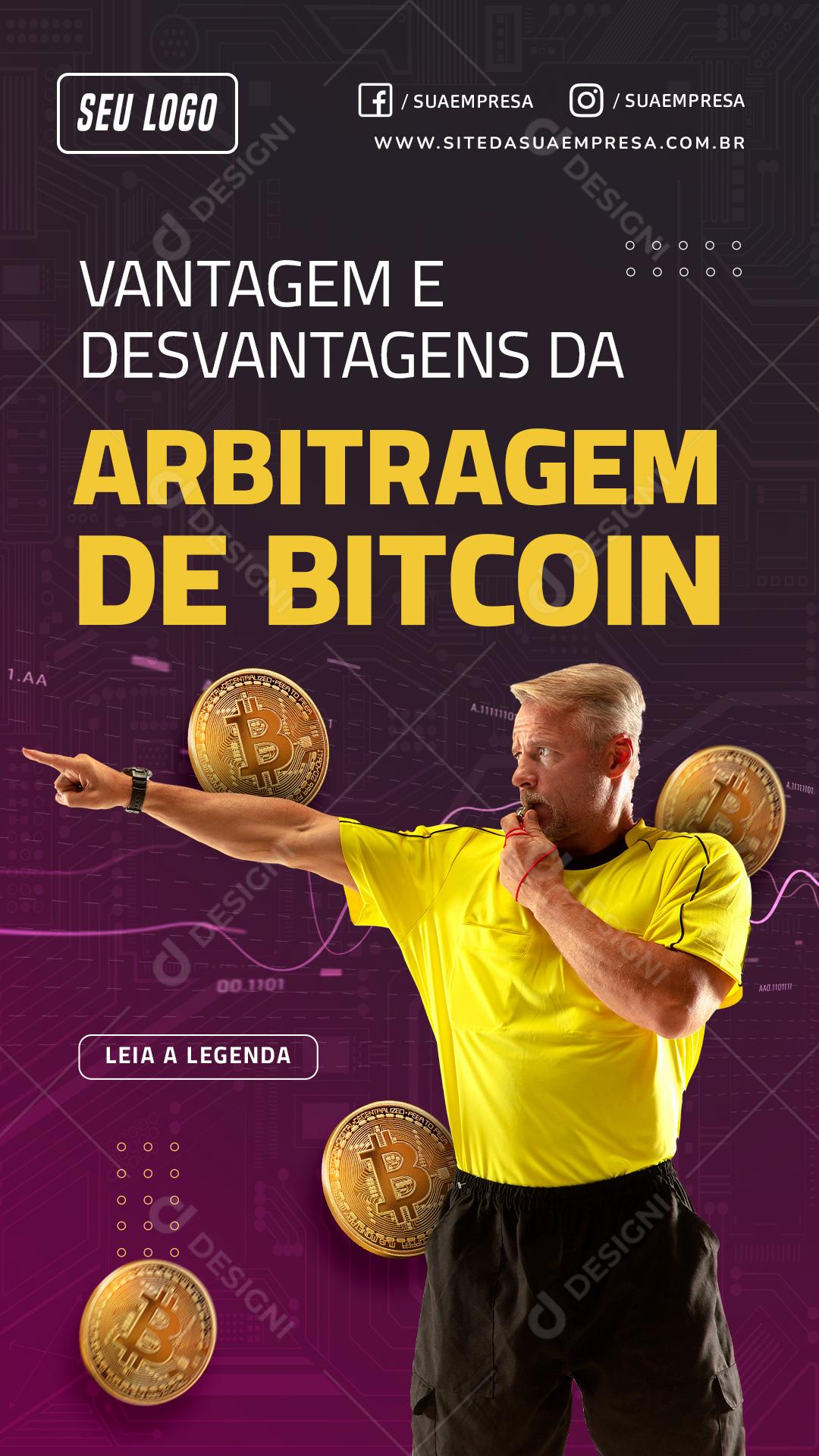 Investimento  Vantagem e desvantagens da Arbitragem de Bitcoin Social Media PSD Editável