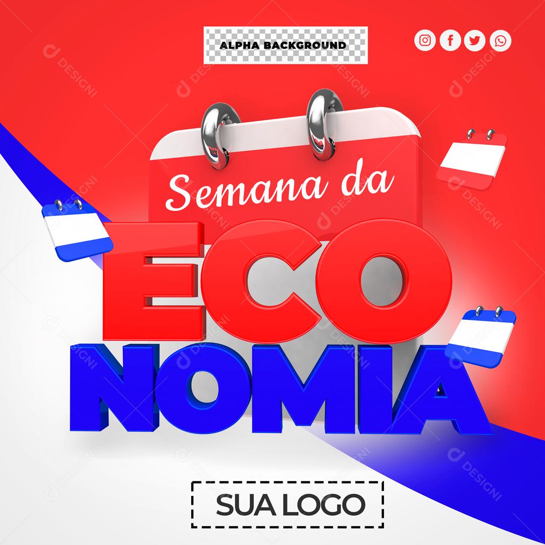 Selo 3D Para Composição Semana da Economia Social Media PSD Editável