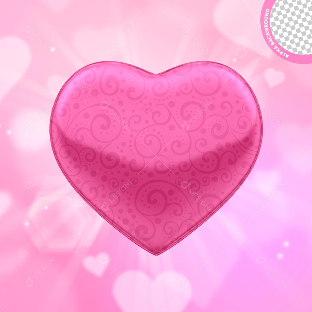 Elemento 3D Para Composição Coração Rosa Com Detalhes PSD Editável