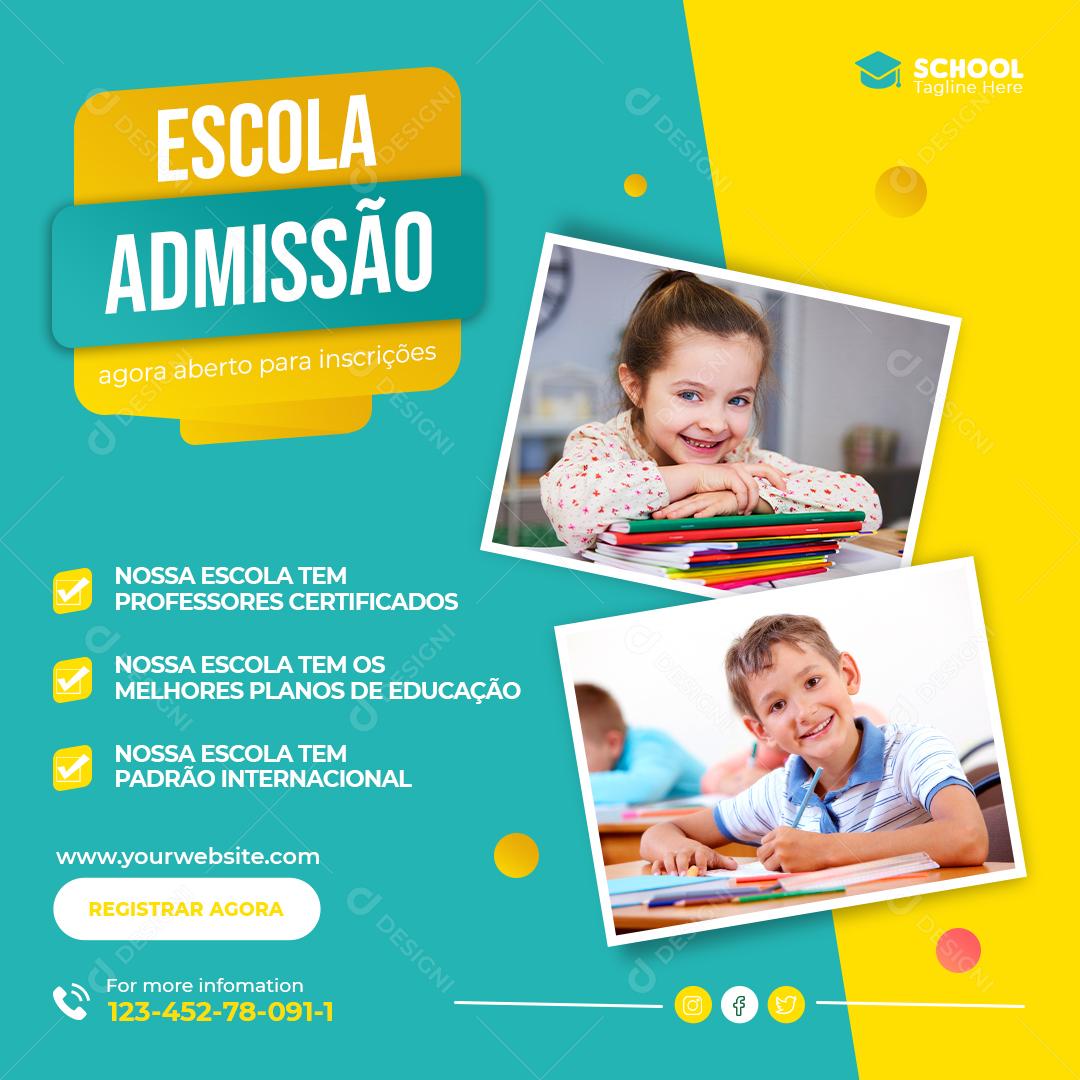 Social Media Escola Admissão Volta Às Aulas PSD Editável