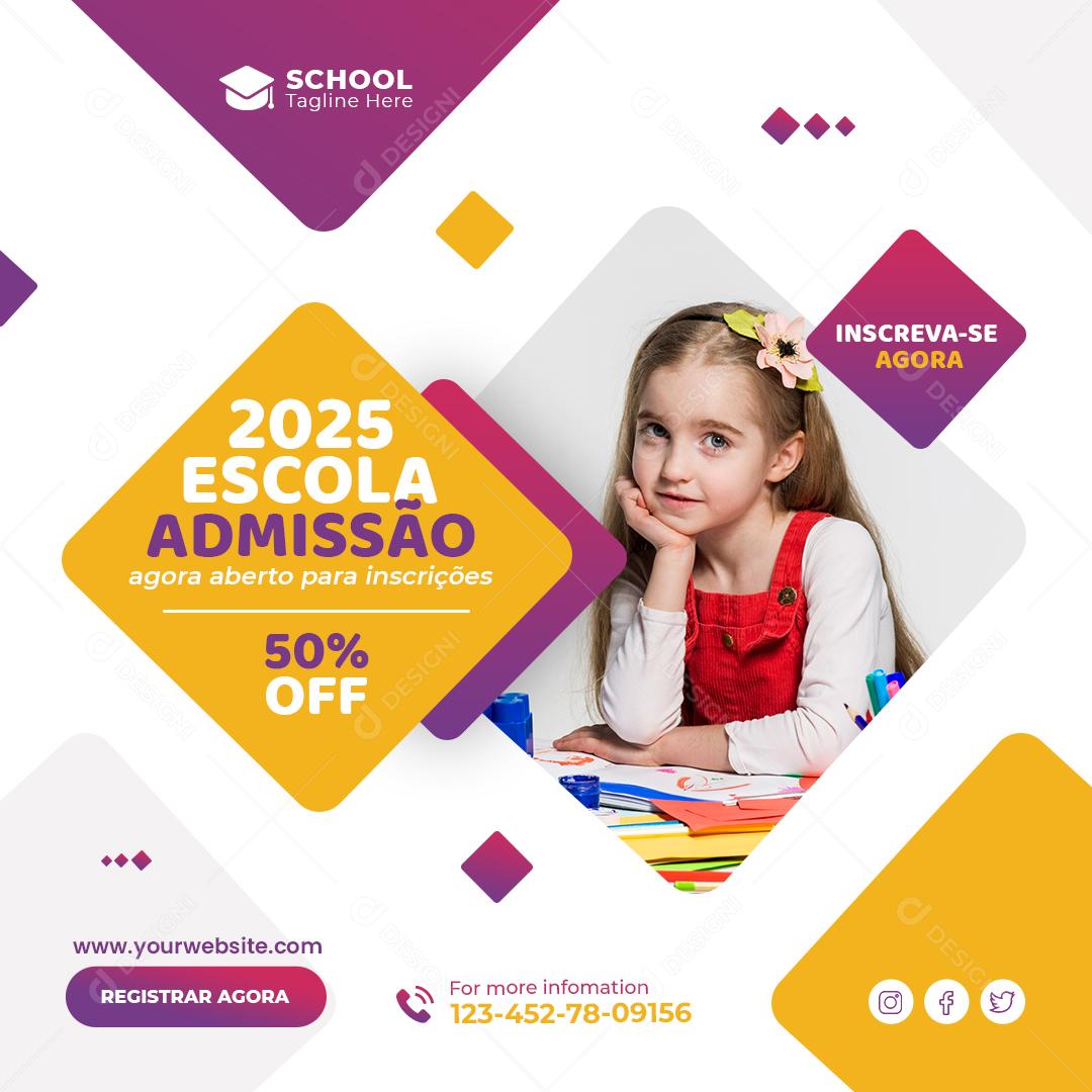 Social Media 2025 Escola Admissão 50% Volta Às Aulas PSD Editável