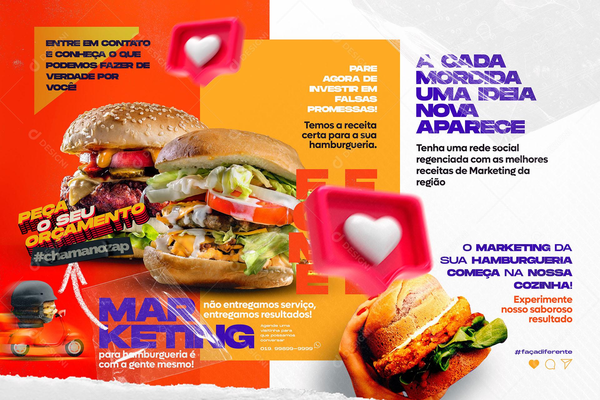 Social Media Instagram Grid Harmonizado Marketing Digital Hamburgueria PSD Editável