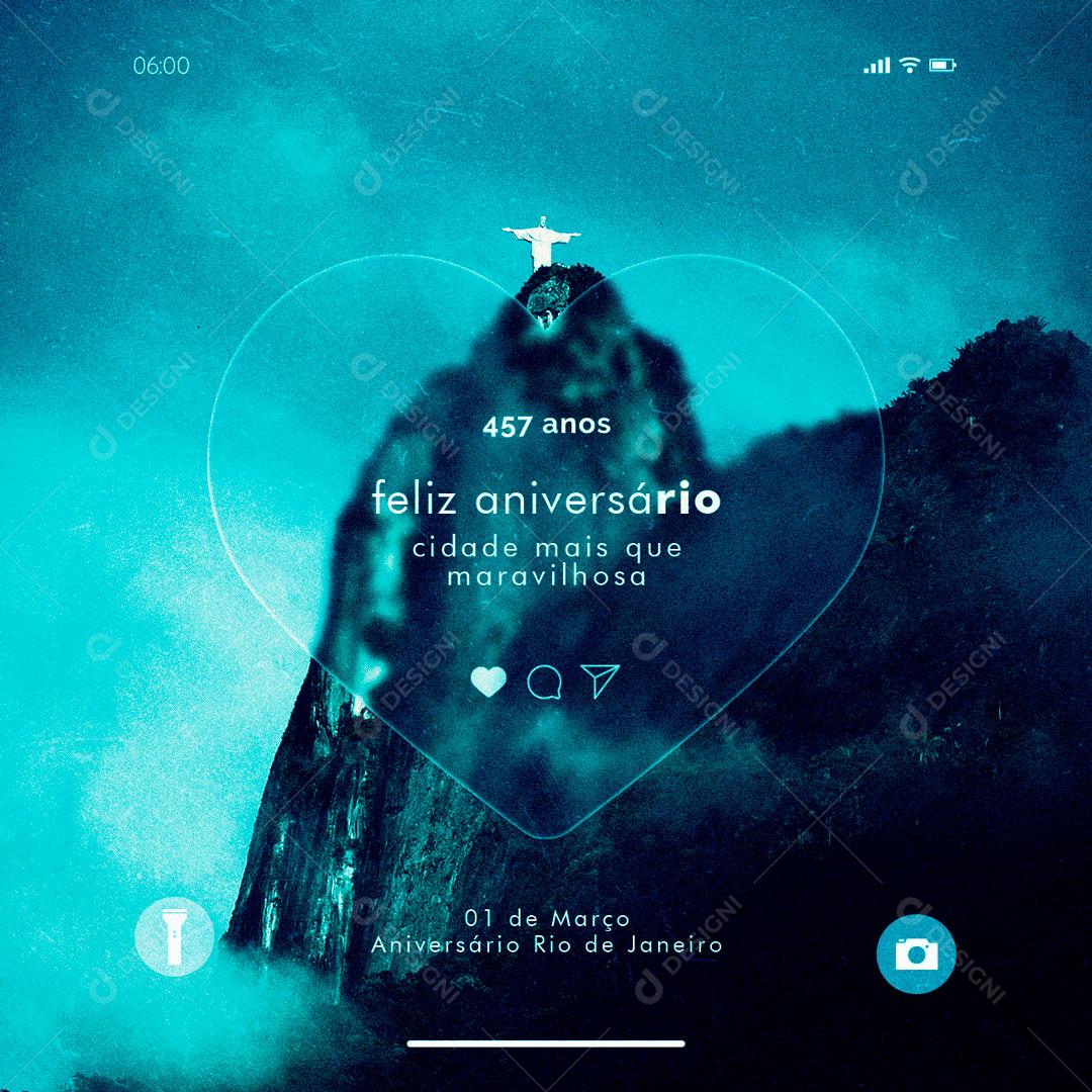 Aniversário Rio de Janeiro 457 Anos Parabéns Social Media PSD Editável
