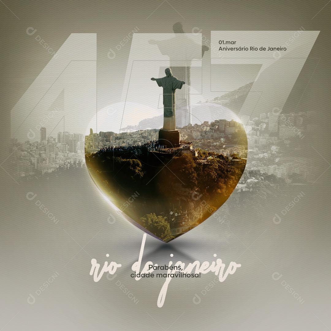 Social Media Aniversário Rio de Janeiro 457 Anos Parabéns PSD Editável