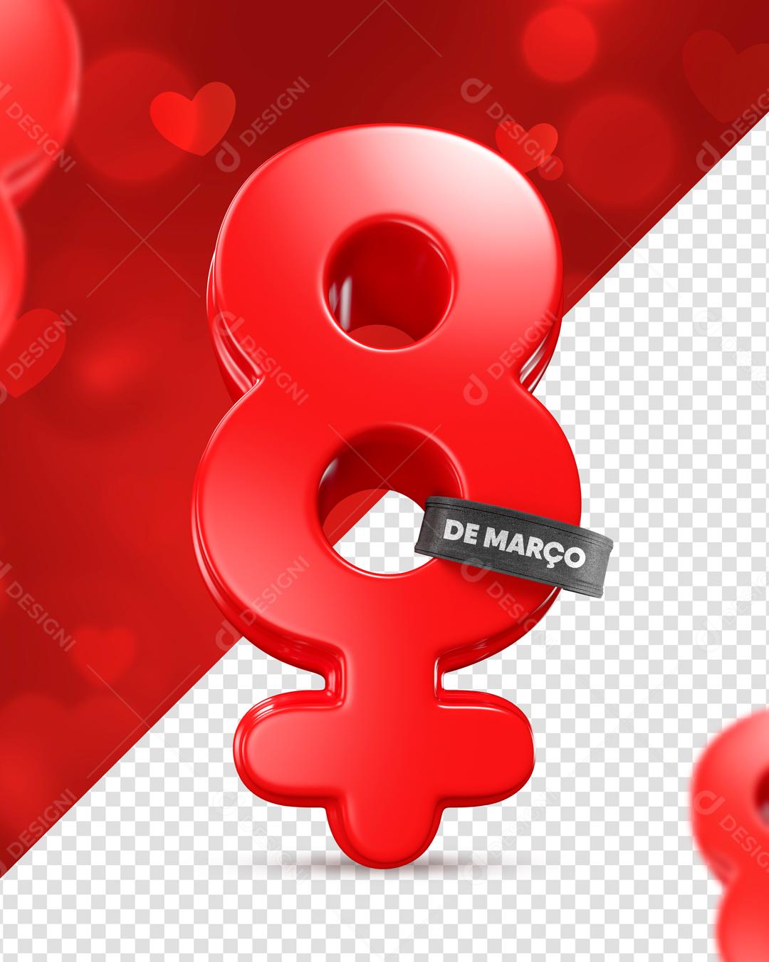 Elemento 3D Para Composição 8 De Março PSD Editável
