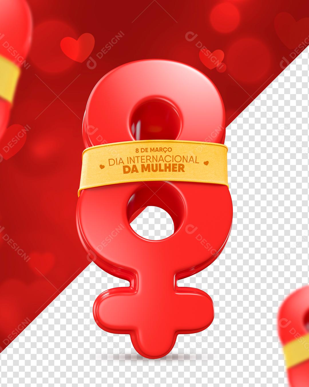 Selo 3D Para Composição 8 De Março PSD Editável