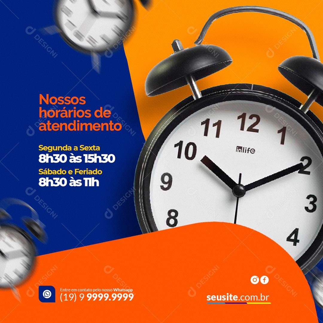 Social Media Nossos horários de atendimento Casa de Materiais de Construção PSD Editável