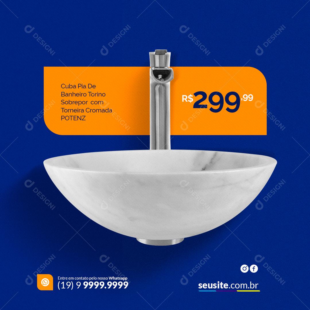 Social Media Casa de Materiais de Construção Cubo Pia de banheiro PSD Editável