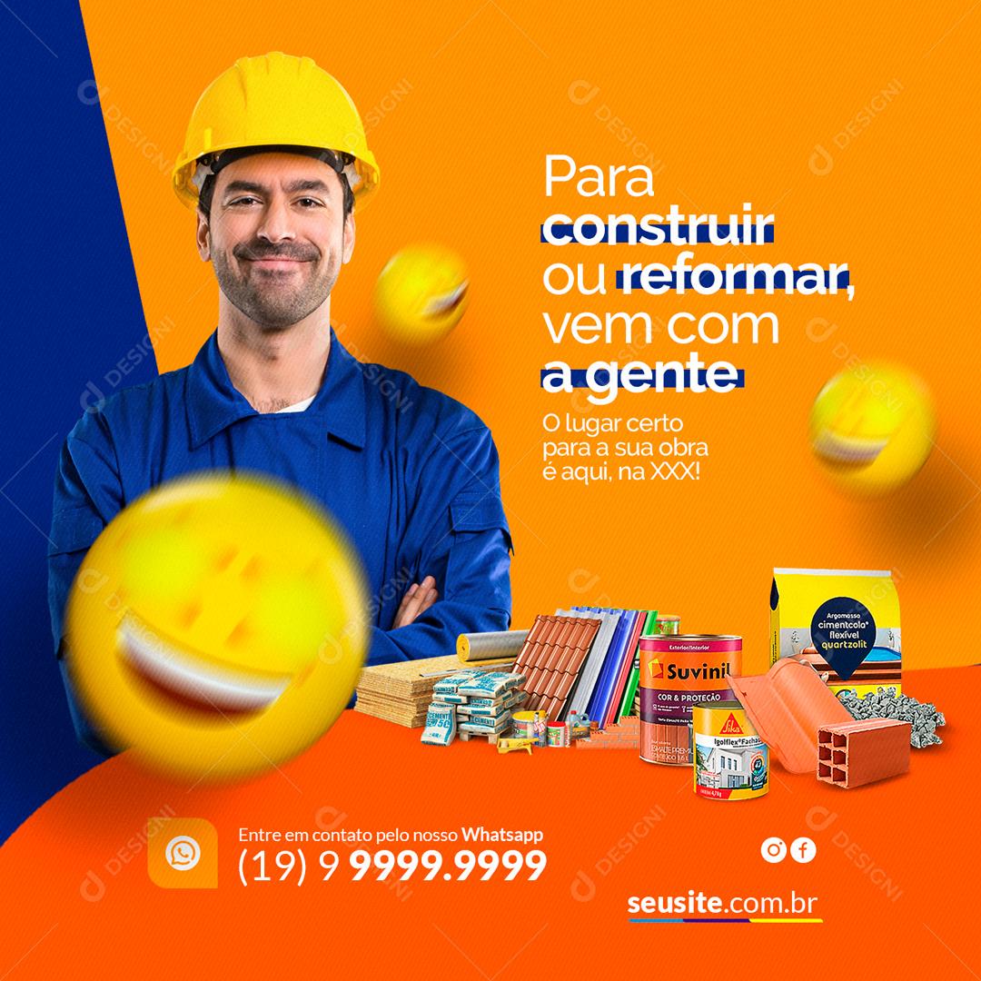 Casa de Materiais de Construção Para construir ou reformar Social Media PSD Editável